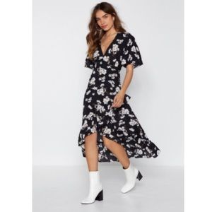 Nasty Gal Black Floral Wrap Dress!